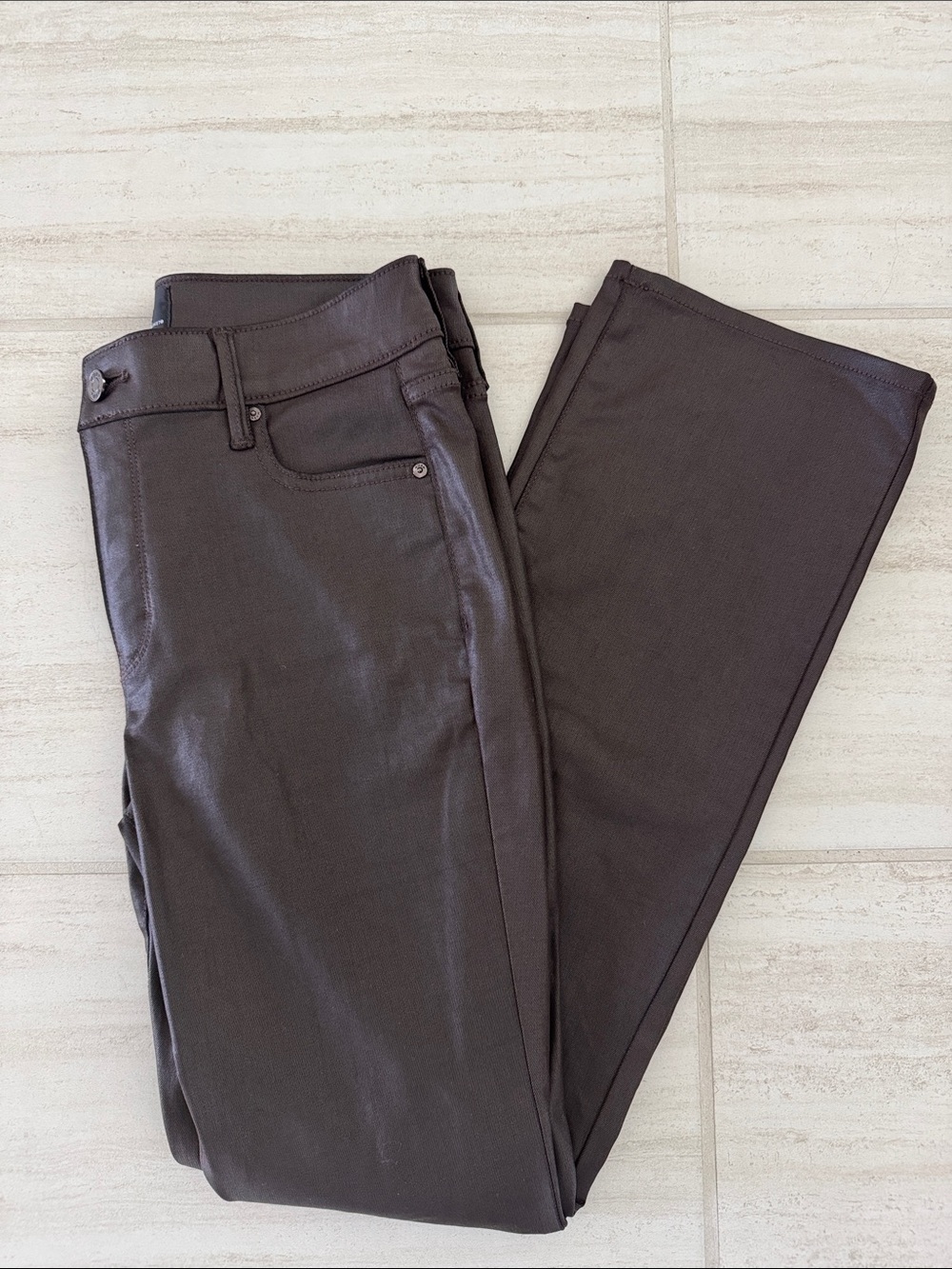 White House Black Market High Rise Micro Boot Cut Dark Brown Coated Jeans - 4S